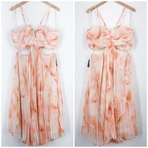 Express Midi Dress Floral Pleated Pastel Flowy Side Cut Out Size XL White Orange